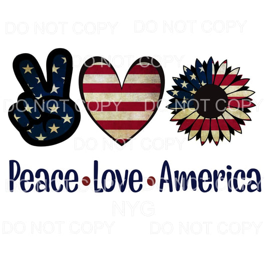 Peace Love America Sunflower Flag Sublimation transfers - 