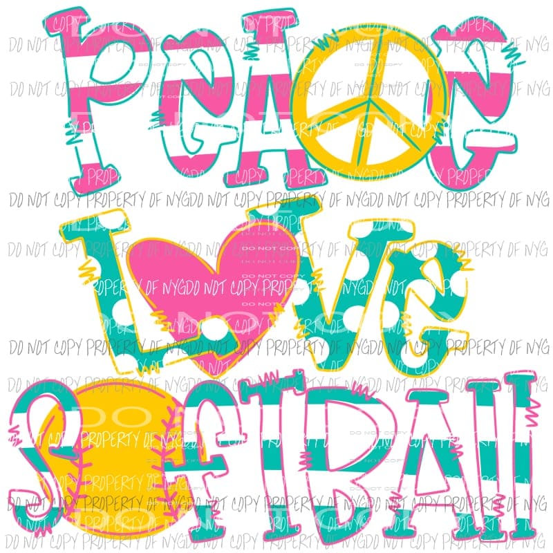 Peace love and softball Sublimation transfers Heat Transfer