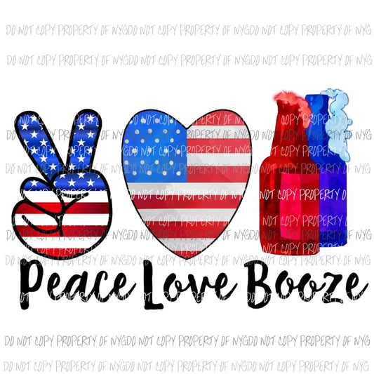 Peace Love Booze Sublimation transfers Heat Transfer