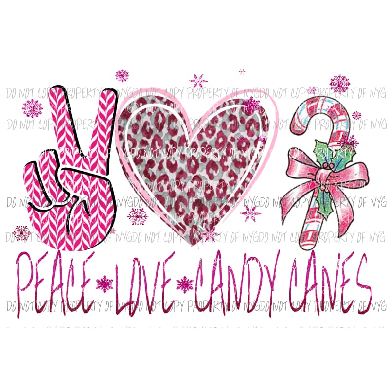 Peace Love Candy Canes Pink Sublimation transfers Heat Transfer