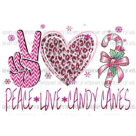 Peace Love Candy Canes Pink Sublimation transfers Heat Transfer