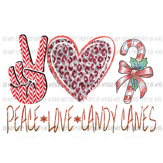 Peace Love Candy Canes RED Sublimation transfers Heat Transfer