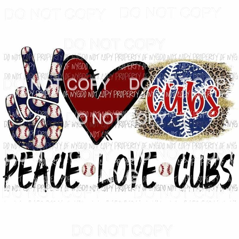 Peace Love Cubs #1 leopard red heart baseball Sublimation transfers Heat Transfer