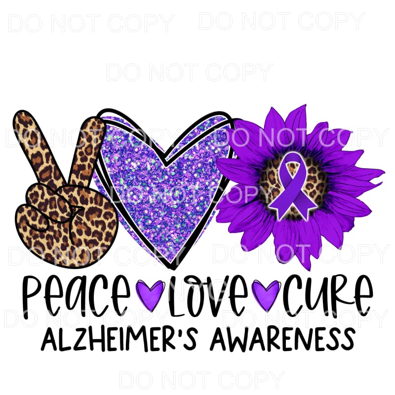 Peace Love Cure Alzheimers Awareness Leopard Purple 