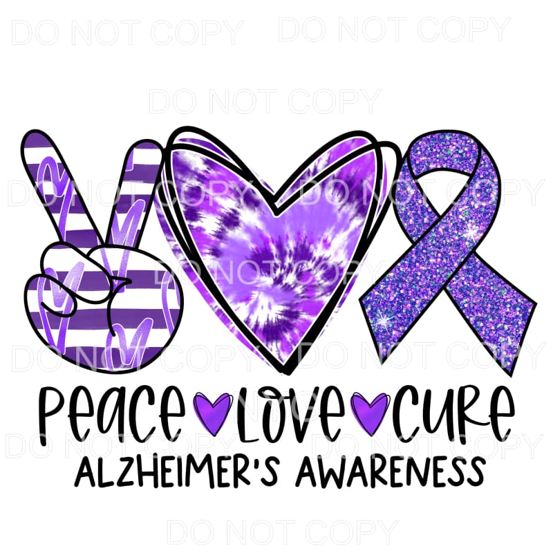 Peace Love Cure Alzheimers Awareness Purple Stripes Tie Dye 