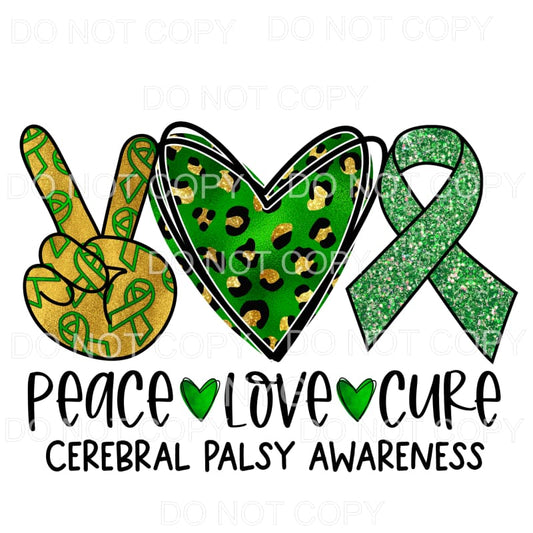 Peace Love Cure Cerebral Palsy Awareness Green Gold Leopard 