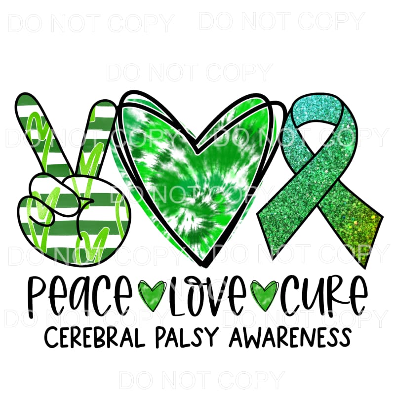Peace Love Cure Cerebral Palsy Awareness Green Stripes Tie 