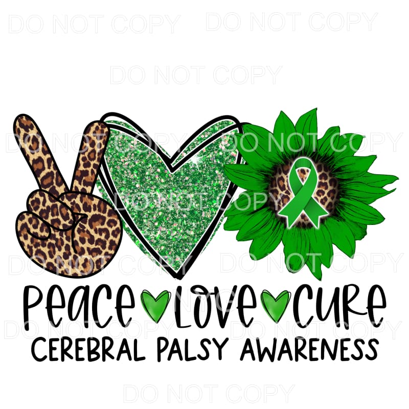 Peace Love Cure Cerebral Palsy Awareness Leopard Green 
