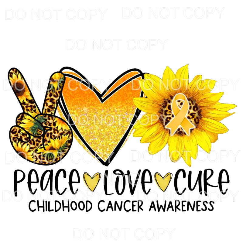 Peace Love Cure Childhood Cancer Awareness Pink Sunflower 