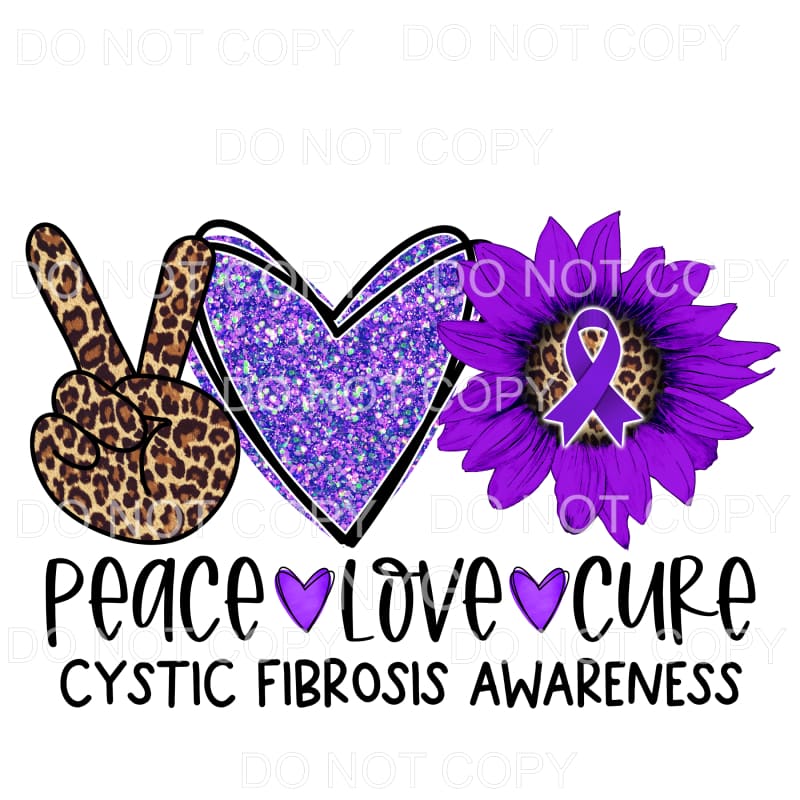 Peace Love Cure Cystic Fibrosis Awareness Leopard Purple 