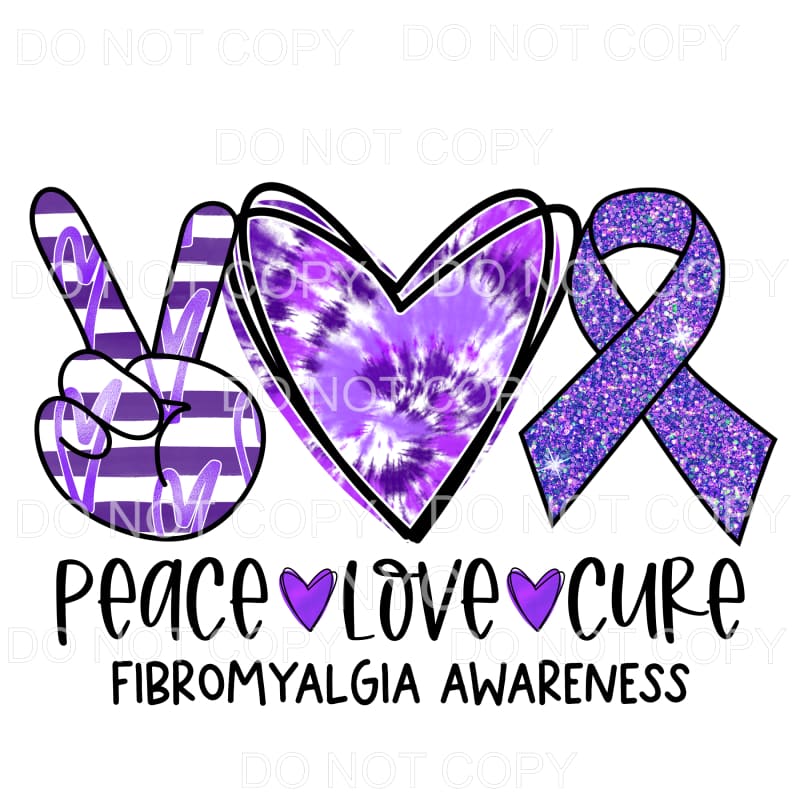 Peace Love Cure Fibromyalgia Awareness Purple Stripes Tie 