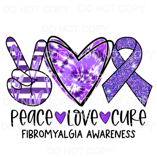 Peace Love Cure Fibromyalgia Awareness Purple Stripes Tie 