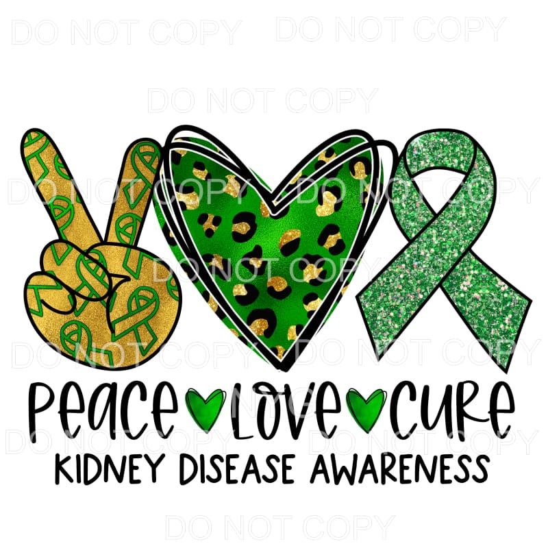 Peace Love Cure Kidney Disease Awareness Green Gold Leopard 