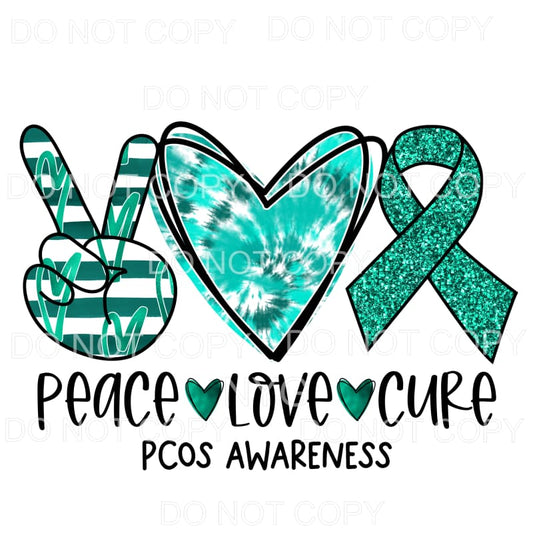 Peace Love Cure PCOS Awareness Tie Dye Sublimation transfers