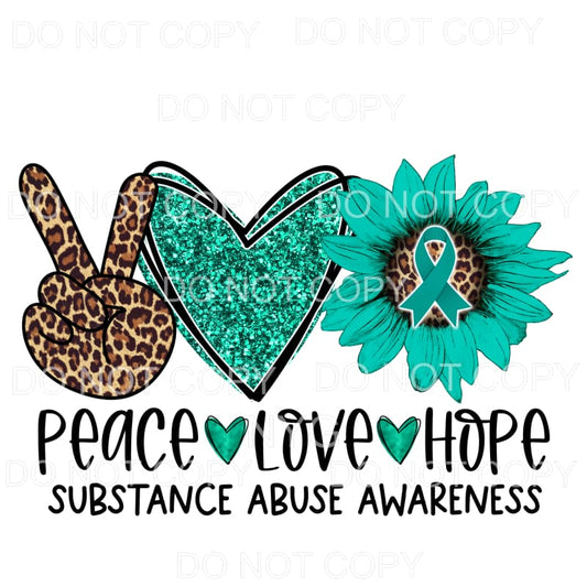 Peace Love Hope Substance Abuse Awareness Leopard Teal 