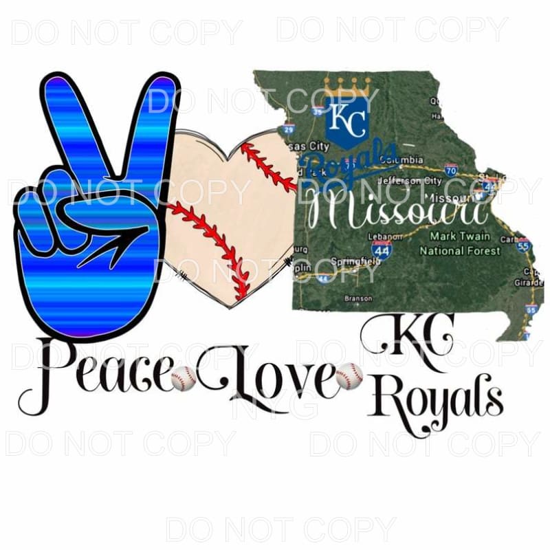 Peace Love KC Royals Kansas City Baseball Sublimation 