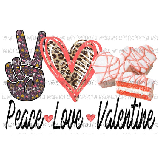 Peace Love Little Debbies Valentine #1 leopard hearts pattern Sublimation transfers Heat Transfer