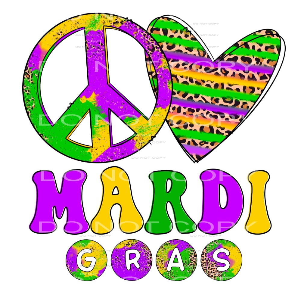 Peace Love Mardi Gras Grunge Leopard #2574 Sublimation 