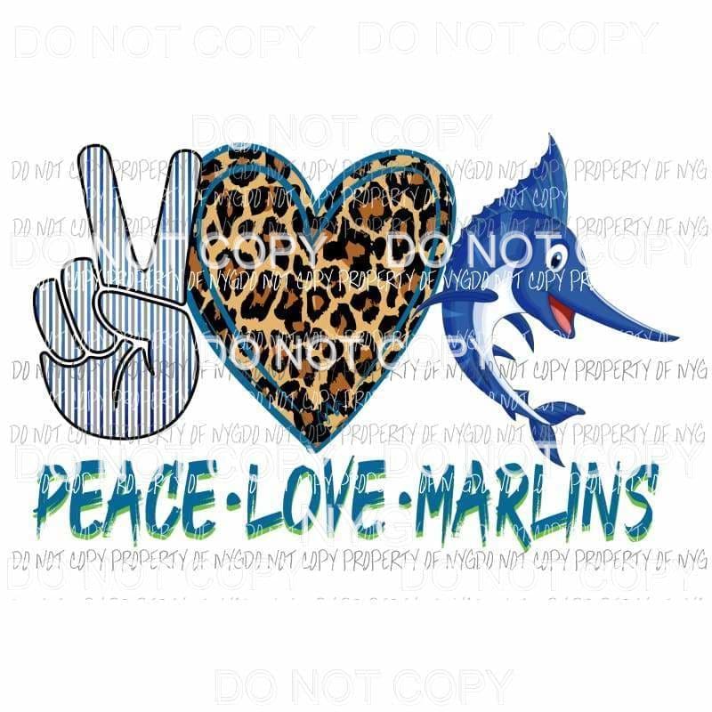 Peace Love Marlins leopard heart baseball Sublimation transfers Heat Transfer