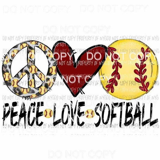 Peace Love Softball #4 Sublimation transfers Heat Transfer