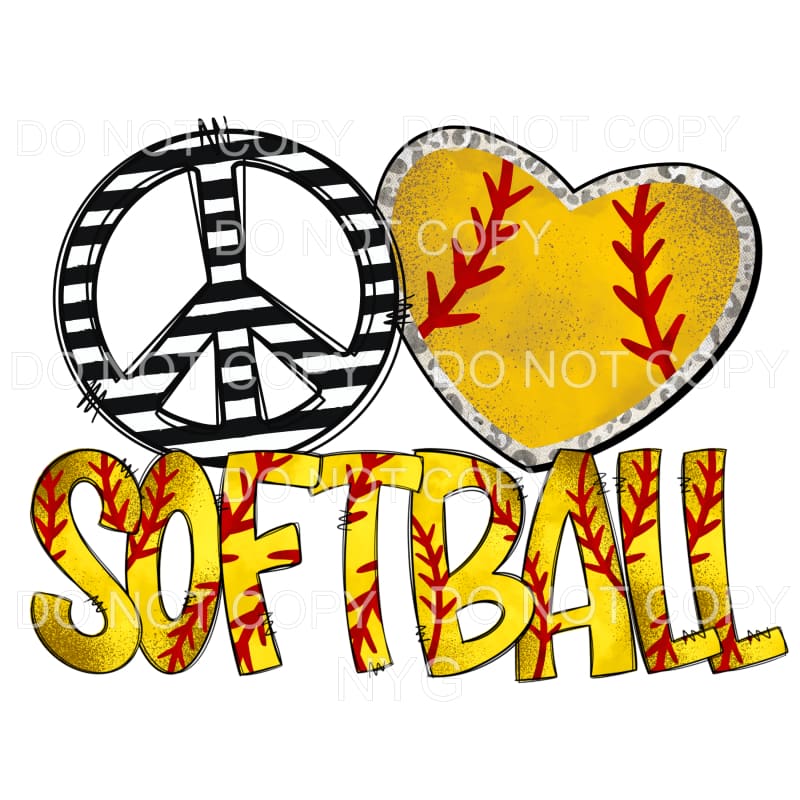 Peace Love Softball Red Yellow Sublimation transfers - Heat 