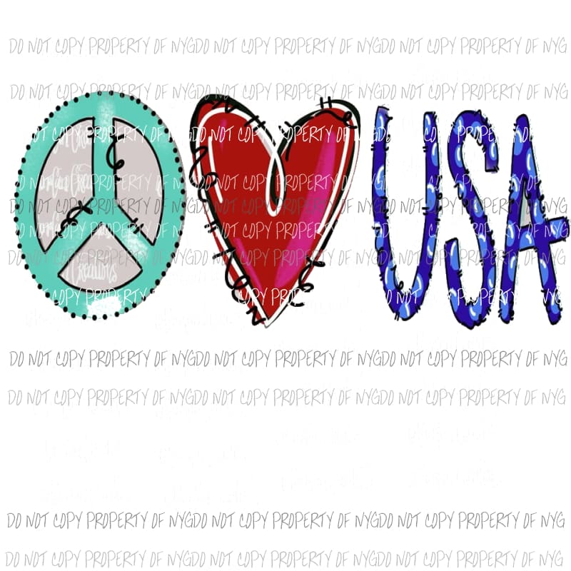 Peace Love USA Sublimation transfers Heat Transfer