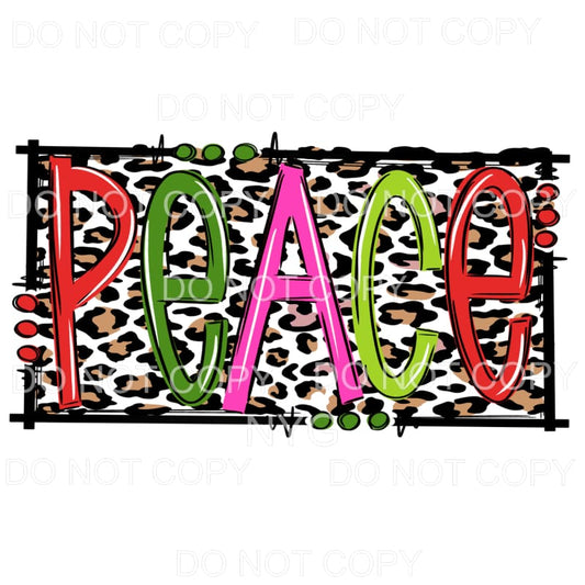 PEACE Red Green Pink Leopard Background Framed Sublimation 