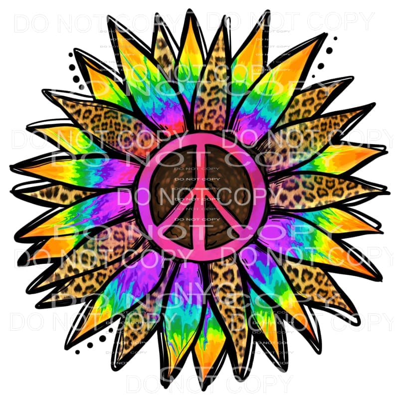 Peace Sign Hippie Sunflower Bright Rainbow Colors Leopard 