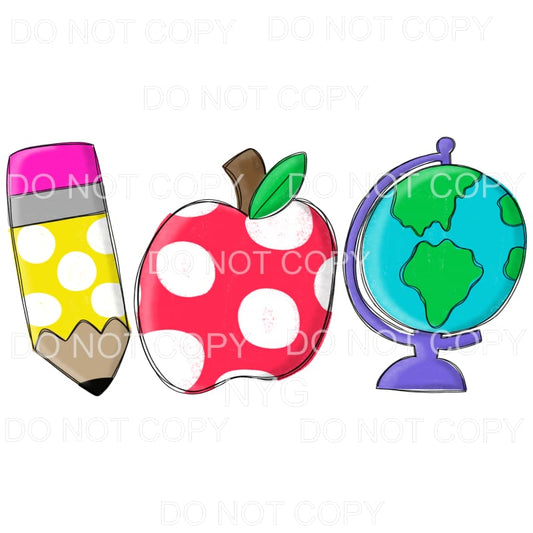 Pencil Apple Globe Sublimation transfers - Heat Transfer