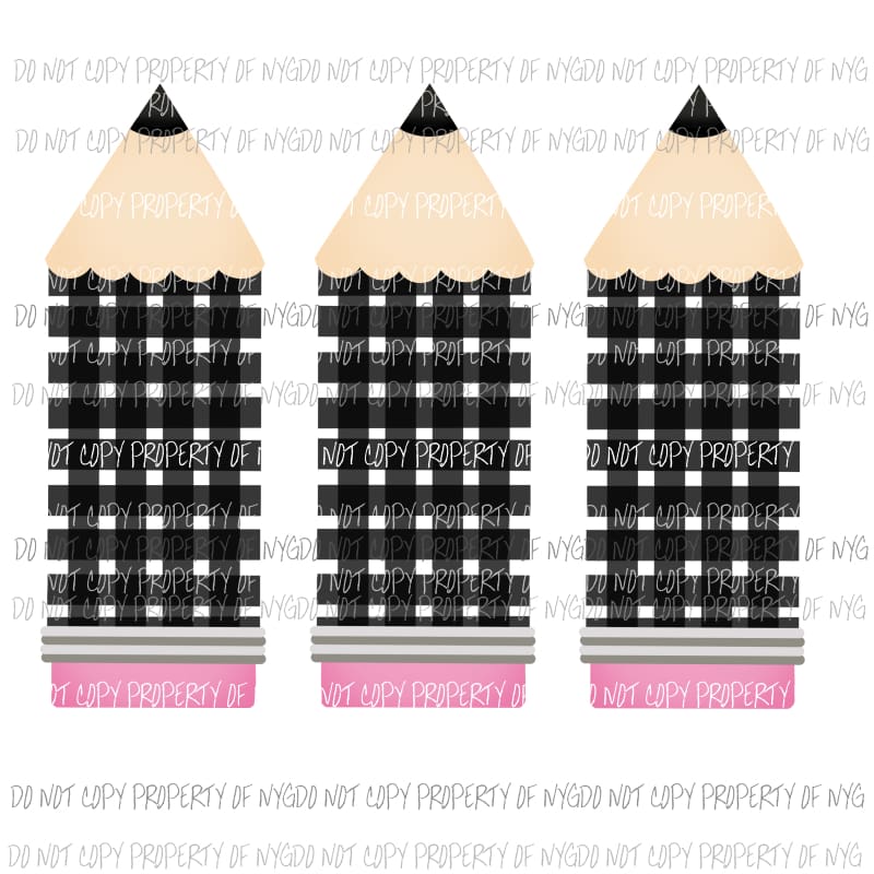 Pencil Trio Black Plaid Sublimation transfers Heat Transfer