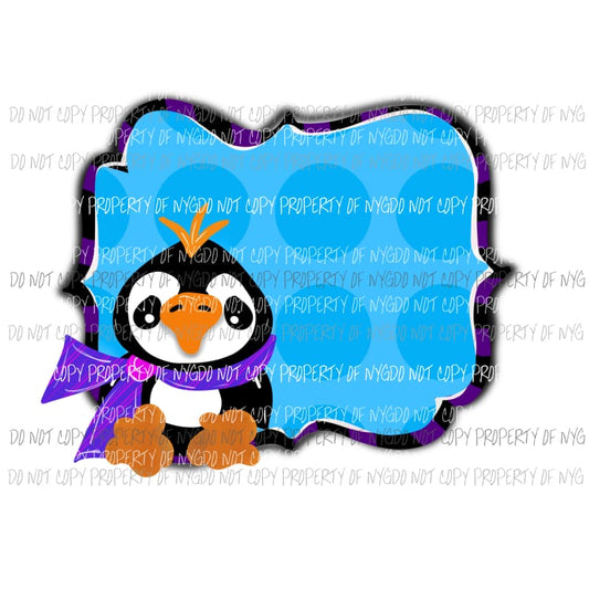 Penguin frame blue polka dots background Sublimation transfers Heat Transfer