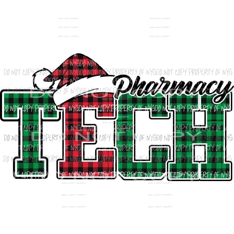 PHARMACY TECH buffalo plaid santa hat Sublimation transfers Heat Transfer