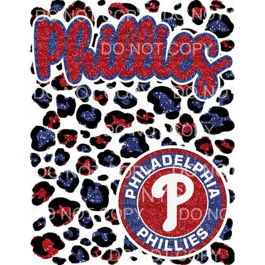Philadelphia Phillies Baseball Red Blue Glitter Leopard 