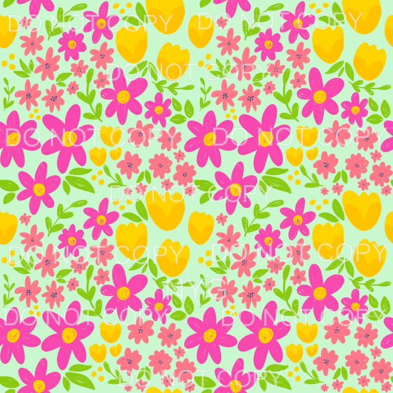 Pink and Yellow Flowers Mint Background Sheet Sublimation 