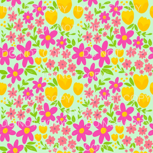 Pink and Yellow Flowers Mint Background Sheet Sublimation 