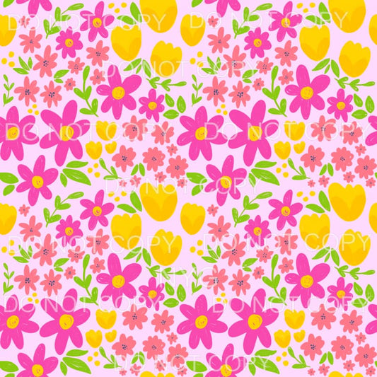Pink and Yellow Flowers Pink Background Sheet Sublimation 