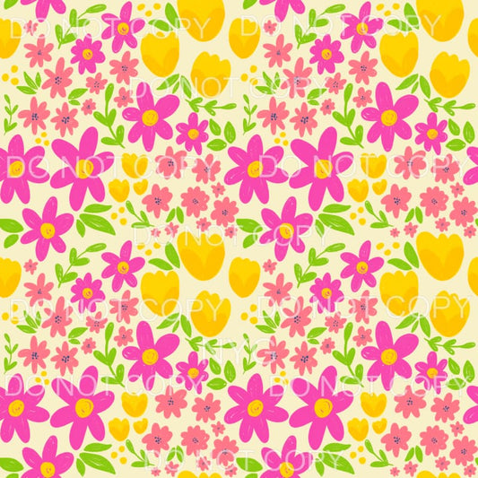 Pink and Yellow Flowers Yellow Background Sheet Sublimation 
