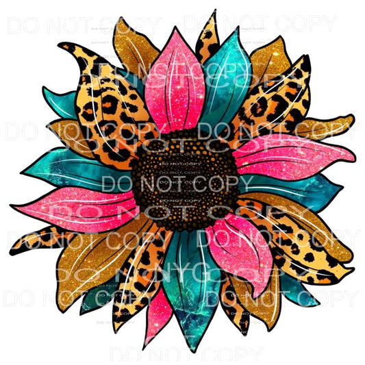 Pink Blue Gold Glitter Leopard Sunflower #2098 Sublimation 