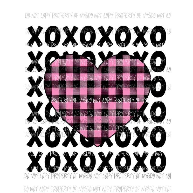 Pink Buffalo Plaid Heart XOXO stacked Sublimation transfers Heat Transfer