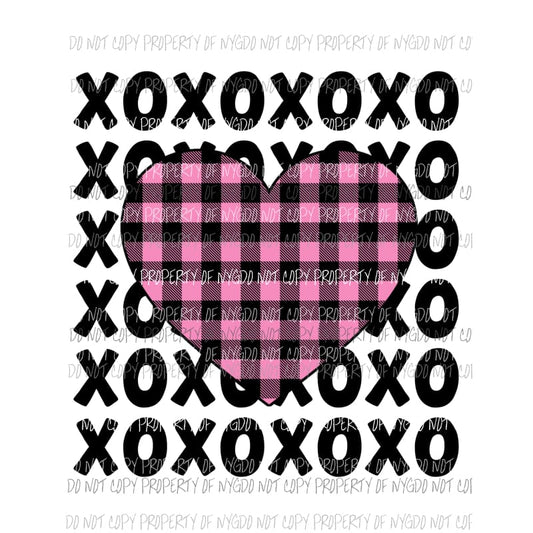 Pink Buffalo Plaid Heart XOXO stacked Sublimation transfers Heat Transfer