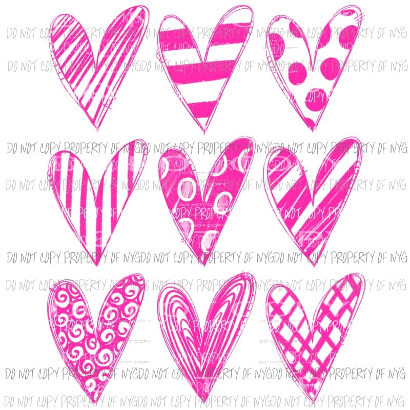 Pink doodle sketch heartsSublimation transfers Heat Transfer