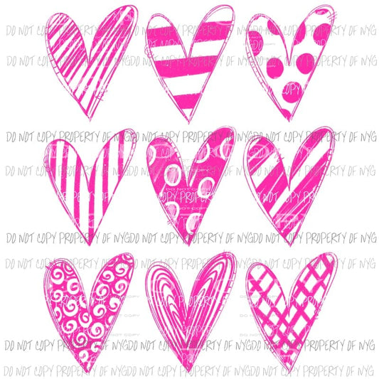 Pink doodle sketch heartsSublimation transfers Heat Transfer