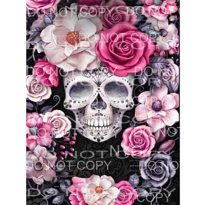 Pink Floral Sugar Skull Sheet Sublimation transfers - Heat 