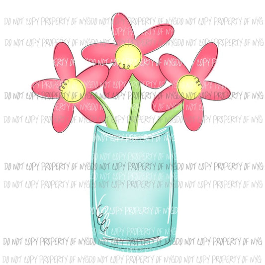 Pink Flowers Vase Sublimation transfers Heat Transfer