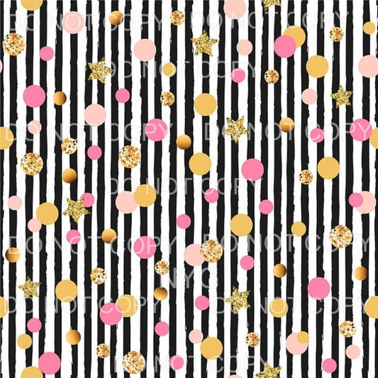 Pink Gold Stars Circles Black Stripes Sheet Sublimation 