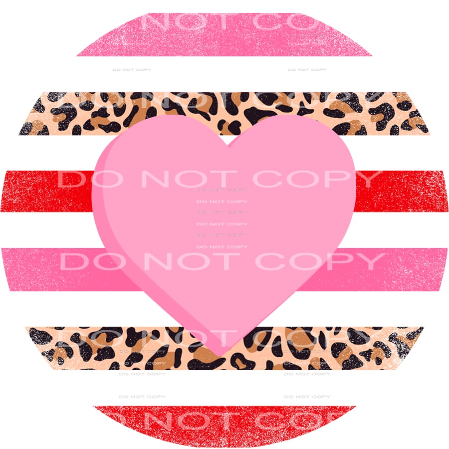 Pink Heart Blank Leopard Stripes Circle Valentines Day #2608