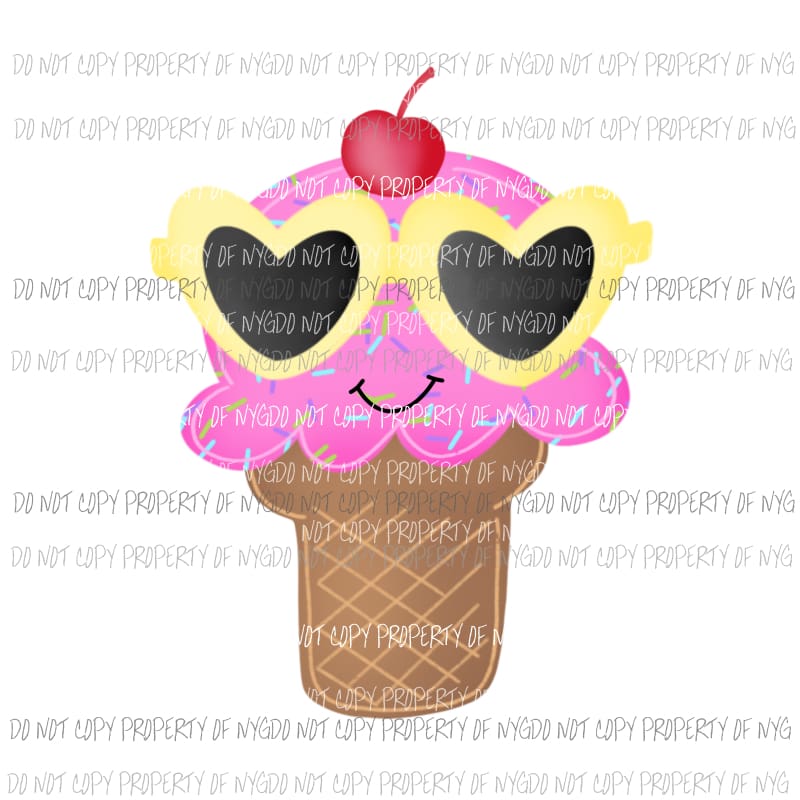 Pink Ice Cream Cone yellow sunglasses sprinkles Sublimation transfers Heat Transfer