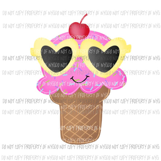 Pink Ice Cream Cone yellow sunglasses sprinkles Sublimation transfers Heat Transfer