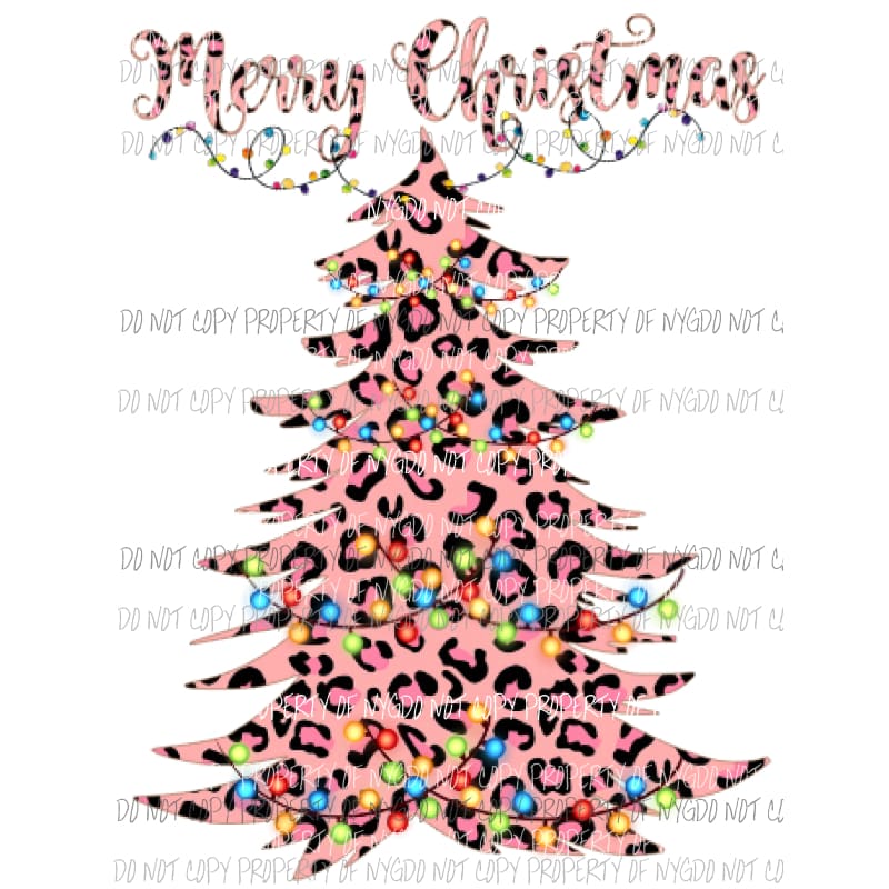 Pink Leopard Tree Merry Christmas Sublimation transfers Heat Transfer