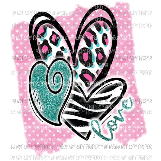 Pink Love leopard heart trio Sublimation transfers Heat Transfer